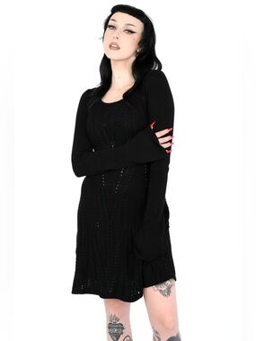 NWT Foxblood "Penelope" Black Long Sleeve Mini Sweater Dress XS